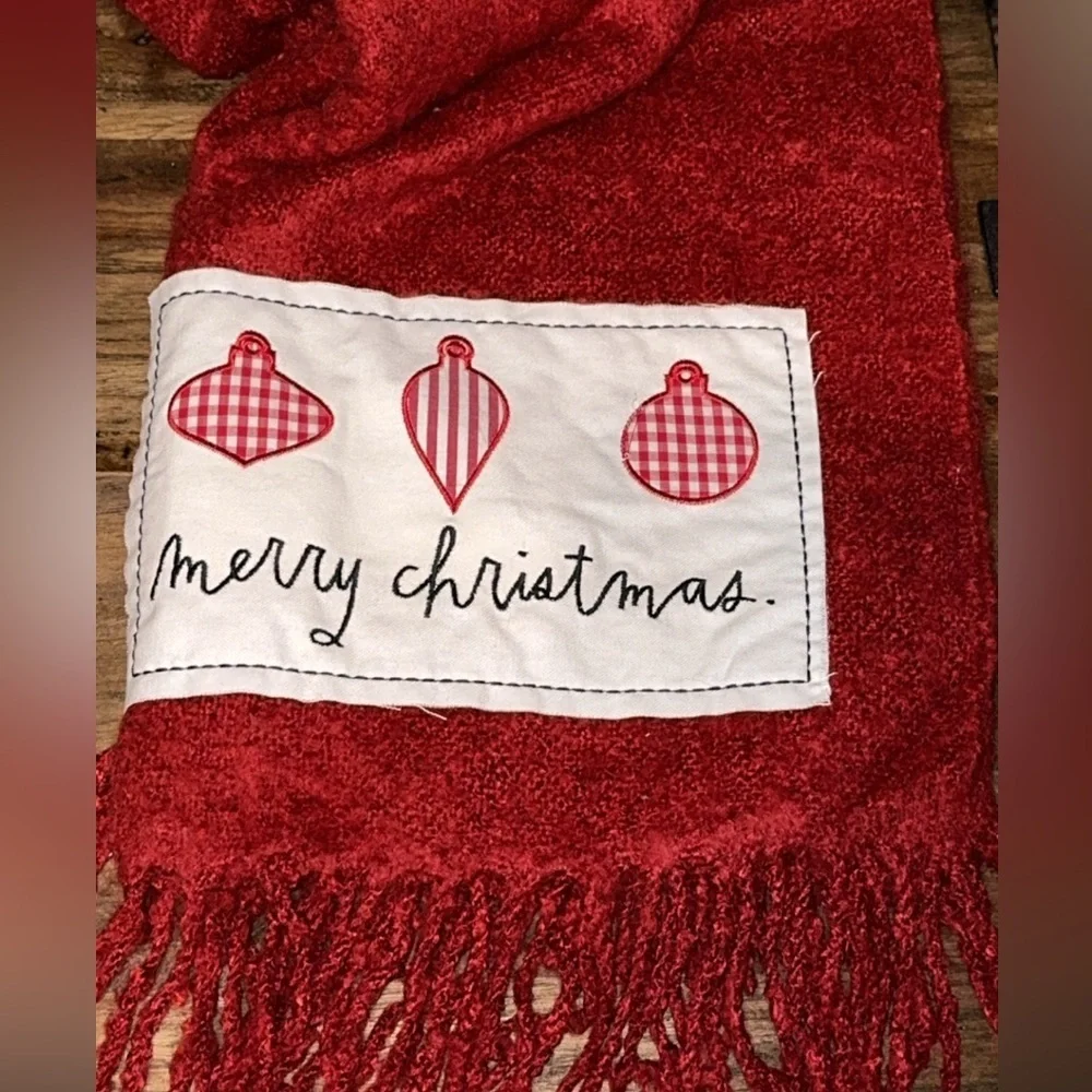 NWT Rae Dunn Red Holiday Throw/Blanket w/Ornament ‘MERRY CHRISTMAS’ Faux Mohair